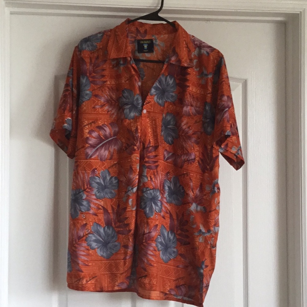 Unlimited Bahamas Tropical Hawaiian Abstract Print Button Down SS Shirt Size L